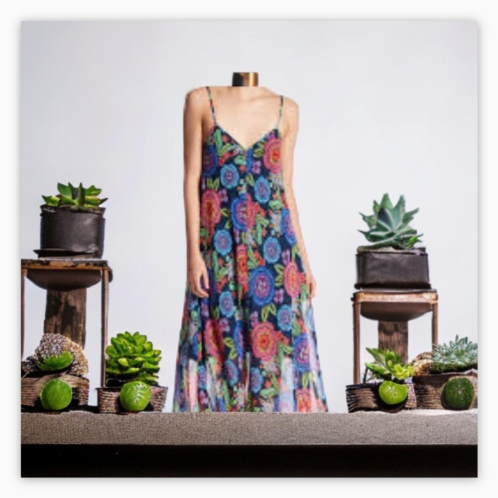 Just Taylor Floral Maxi Dress Colorful Sleeveless
Flowy Hanky Hemline-NW…